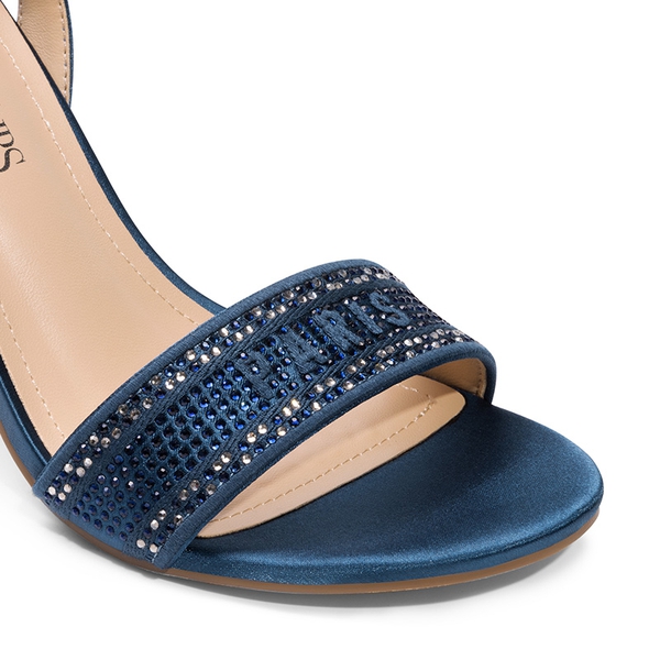 Minimalist Ankle Strap Stiletto Heel Sandals - NAVY-RHINESTONE - 7